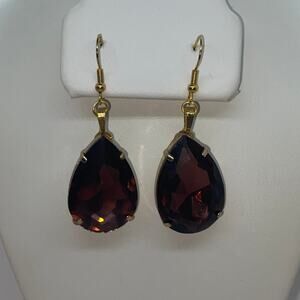 Gold-Tone Clear Ruby Rhinestone Dangle Earrings